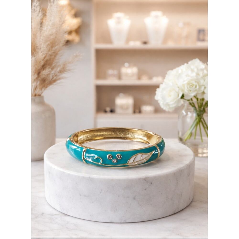 Enamel.Blue Leaf Stone Hinge Bracelet New